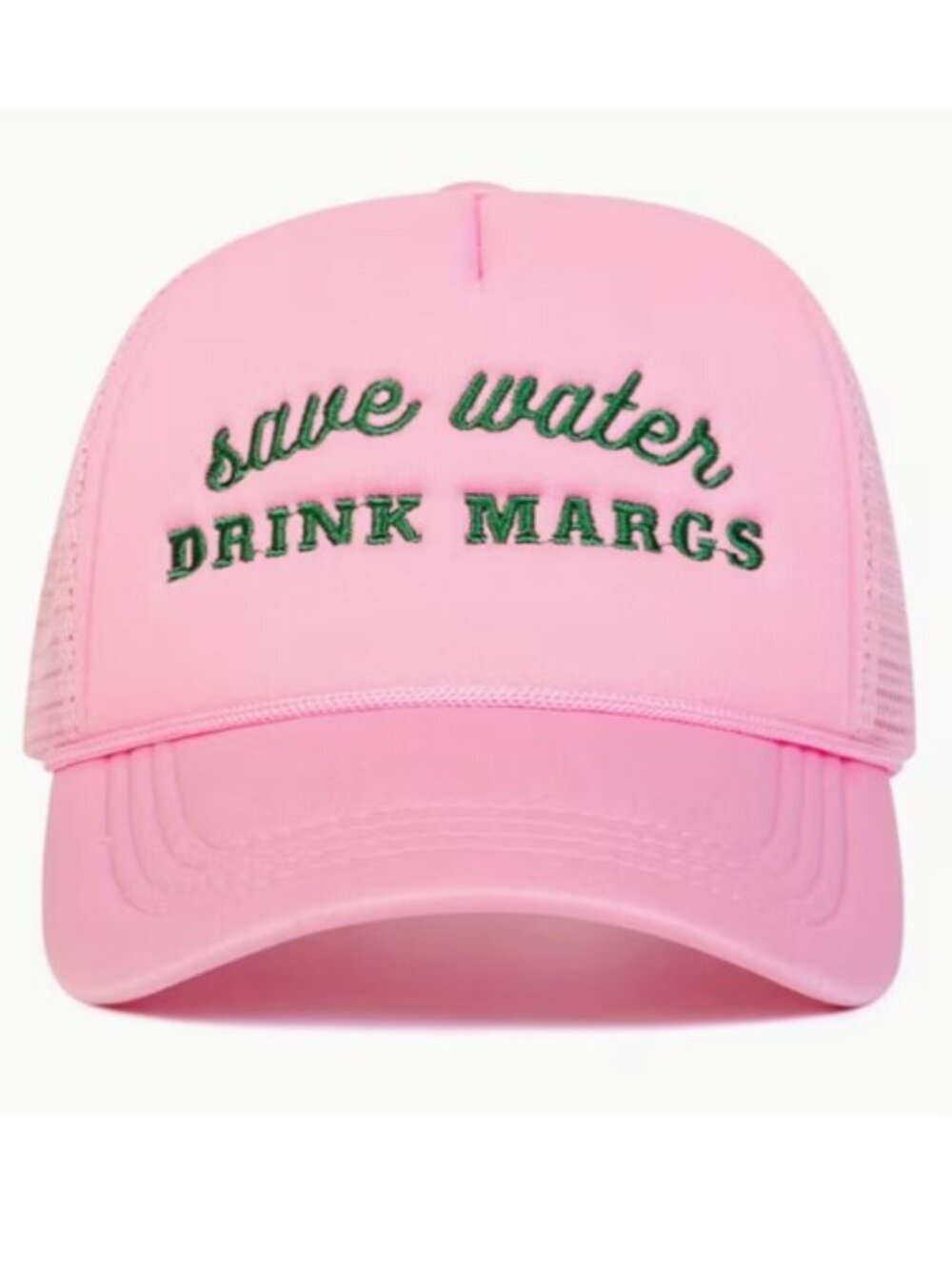 “SAVE WATER DRINK MARGS” Pink & Green Embroidered Snap-Back Trucker Hat NEW!!!